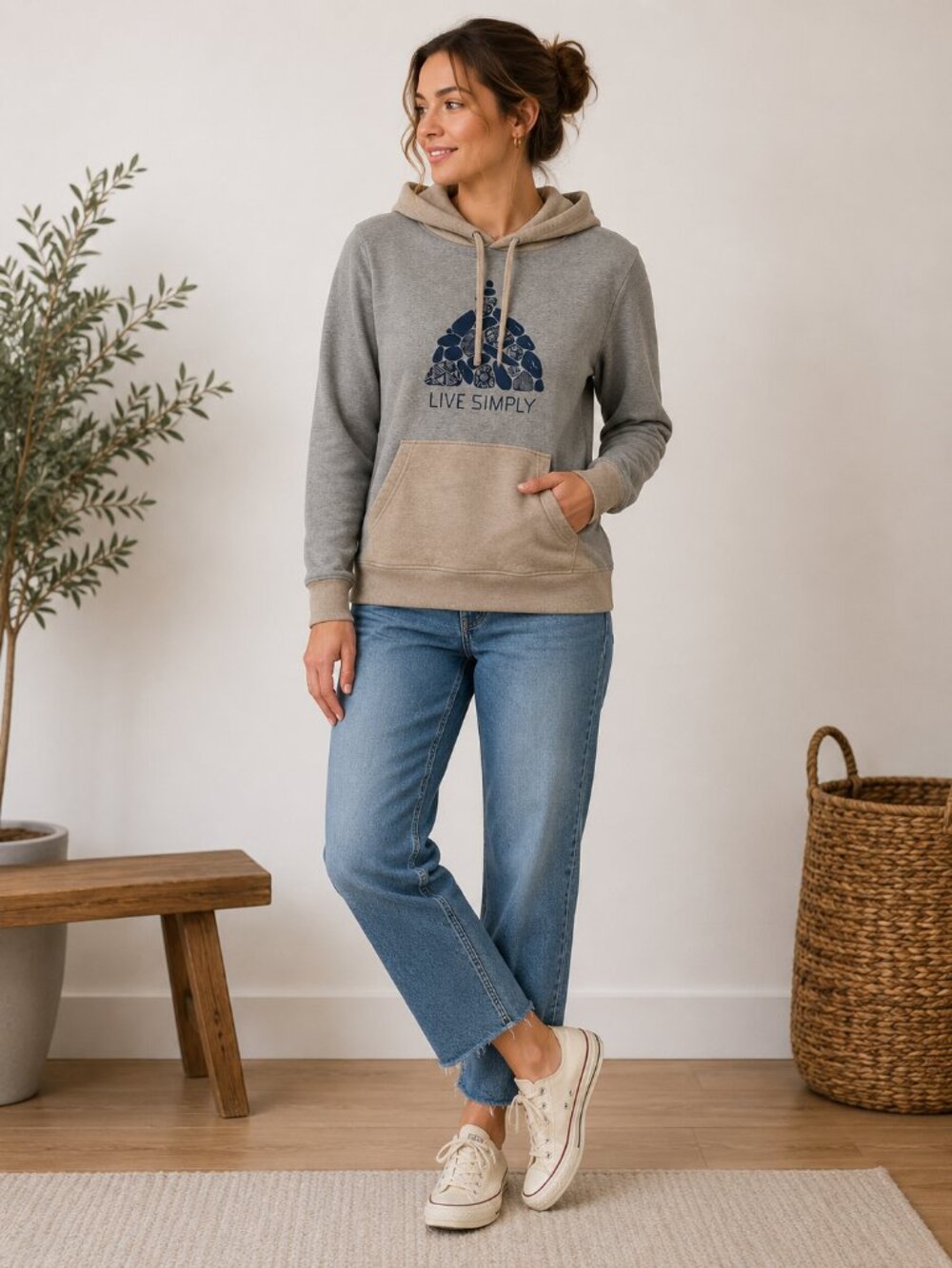 Patagonia Live Simply Hoodie Women M Organic Cotton Graphic Pullover Gray 1430